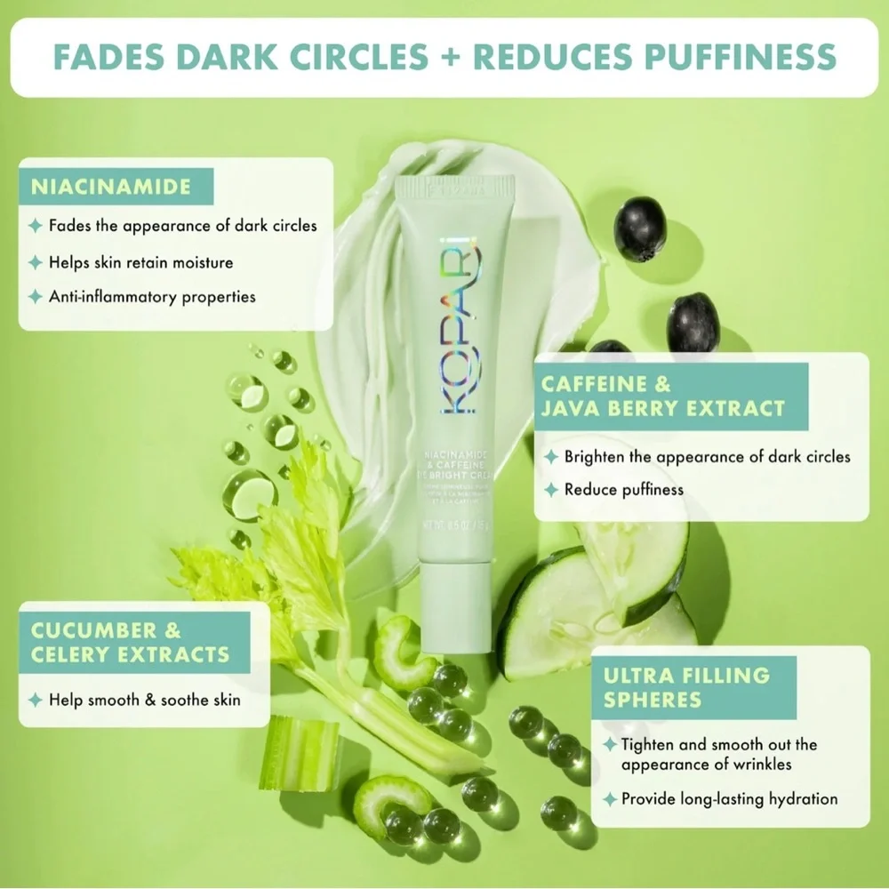 NEW Kopari Niacinamide & Caffeine Eye Bright Cream Wrinkles Crows Feet Eye Cream